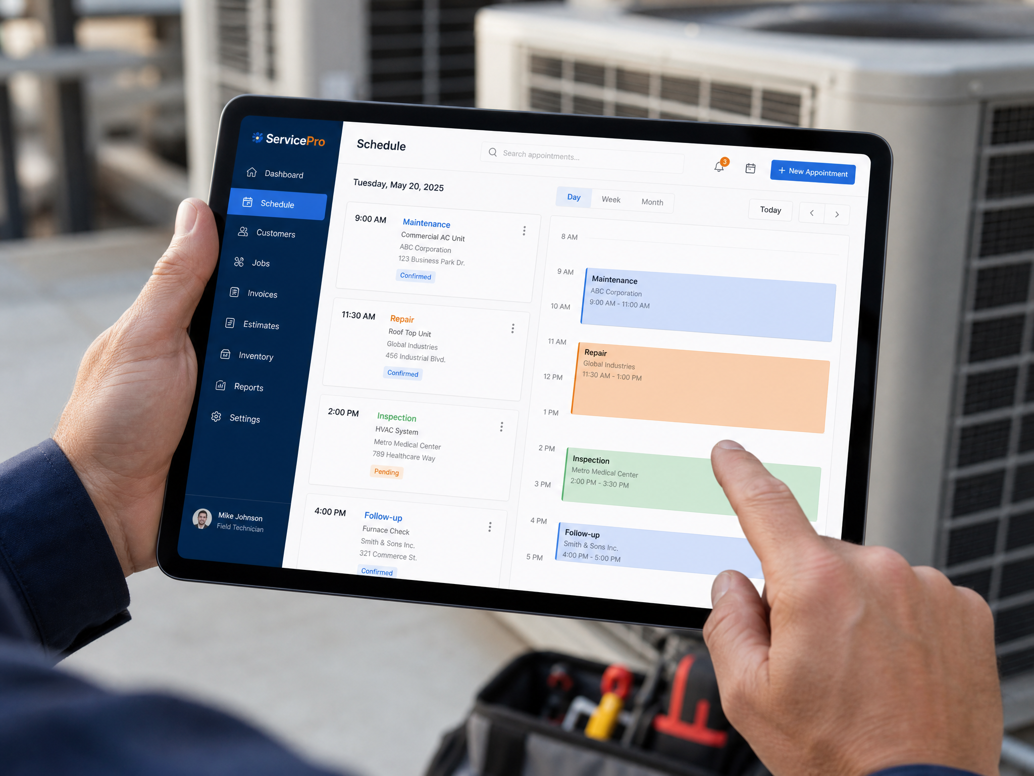 Field technician using A Step Above CRM